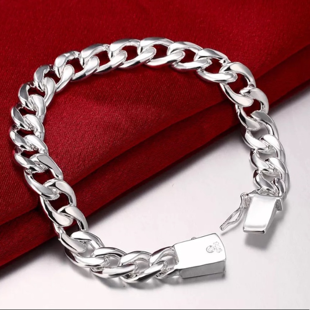 STERLING SILVER CHAIN LINK 10mm UNISEX BRACELET Cuban